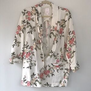 Lauren Conrad Spring Floral Light Cream Blazer One Button Closure size Large